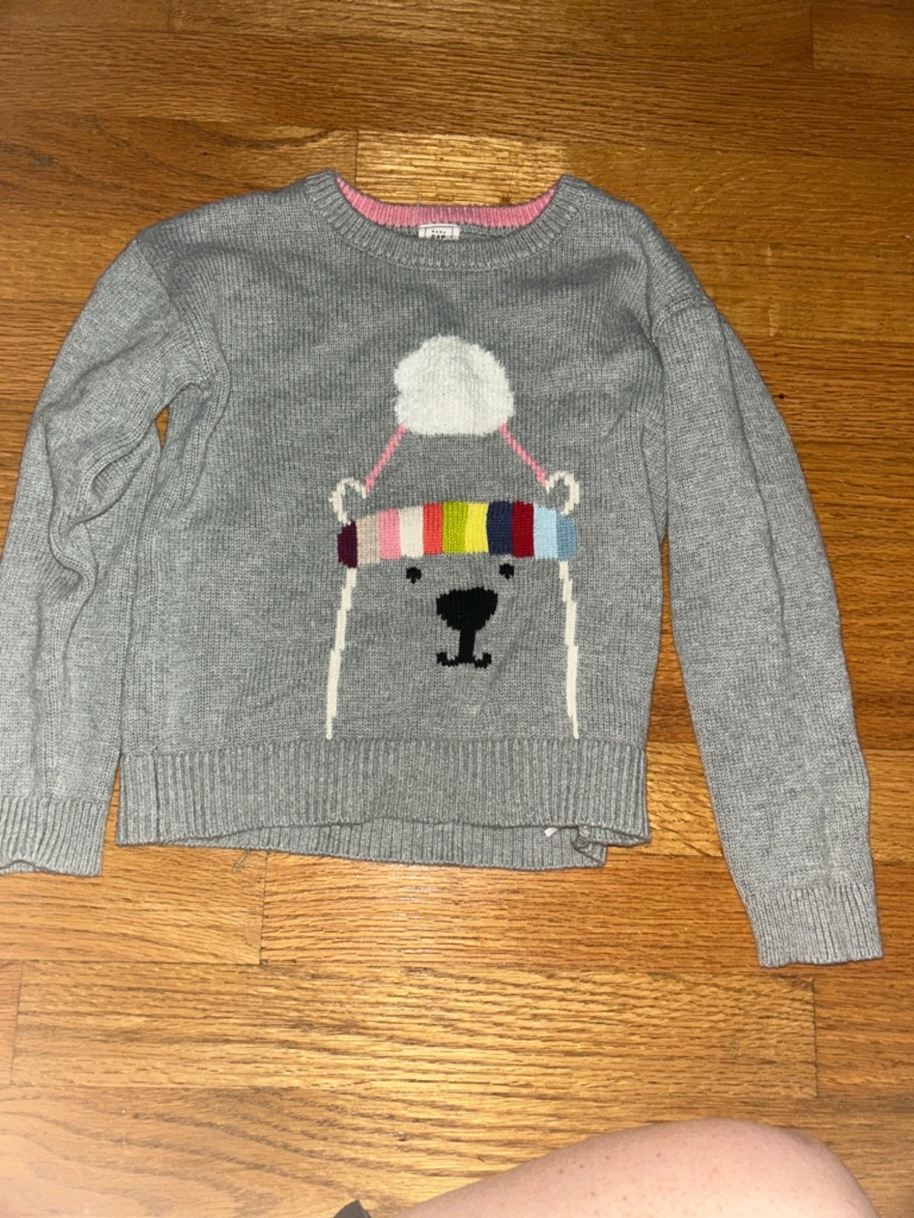 GAP Gray Sweater with Colorful Striped Beanie Bear
